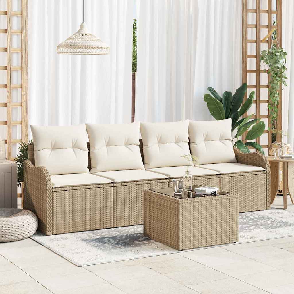 Garten-Sofa-Set mit Kissen mit Speicher 5 pcs Beige und Creme