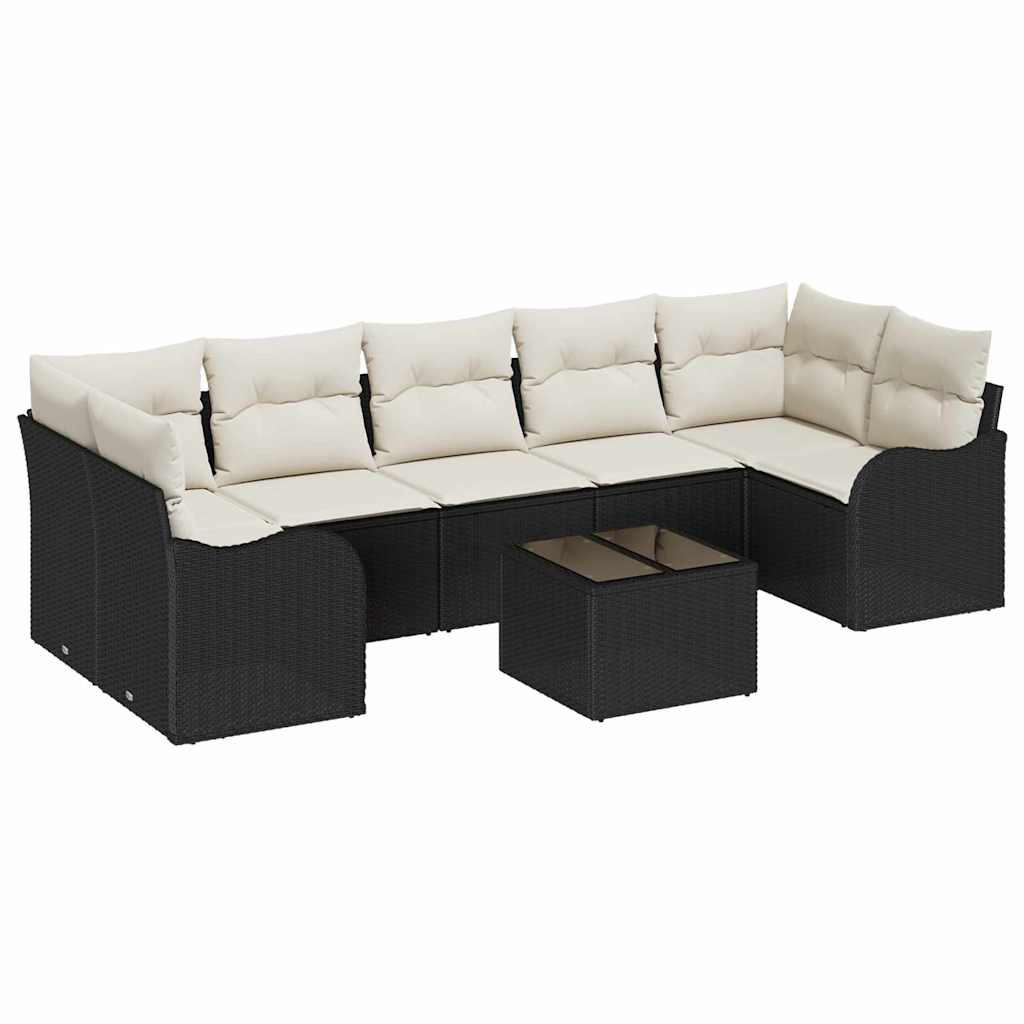 Gartensofa-set mit Kissen mit Speicher 8 pcs Schwarz und Creme