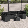 Gartensofa-set 8 pcs Schwarz Poly-Rattan und Stahl und Glas