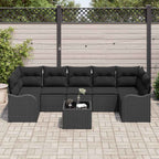 Gartensofa-set 8 pcs Schwarz Poly-Rattan und Stahl und Glas