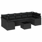 Gartensofa-set 8 pcs Schwarz Poly-Rattan und Stahl und Glas