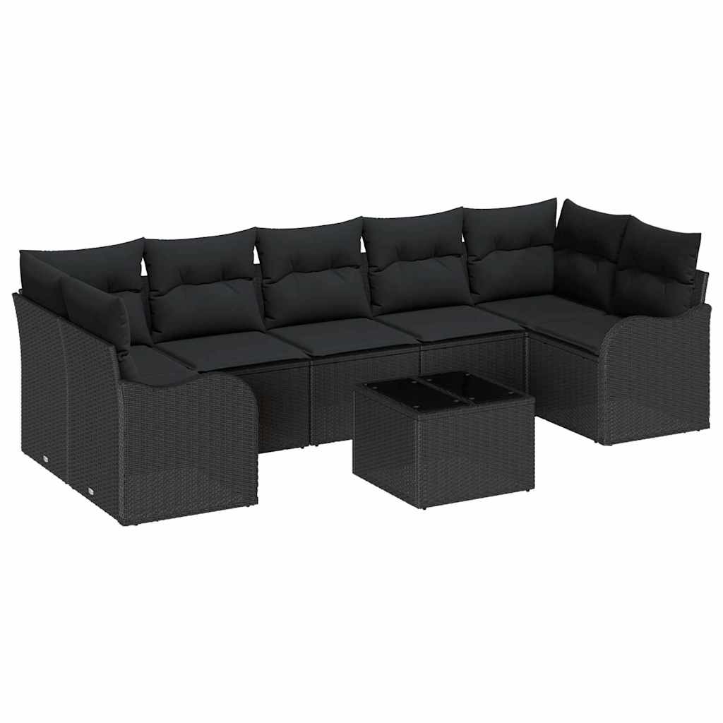 Gartensofa-set 8 pcs Schwarz Poly-Rattan und Stahl und Glas