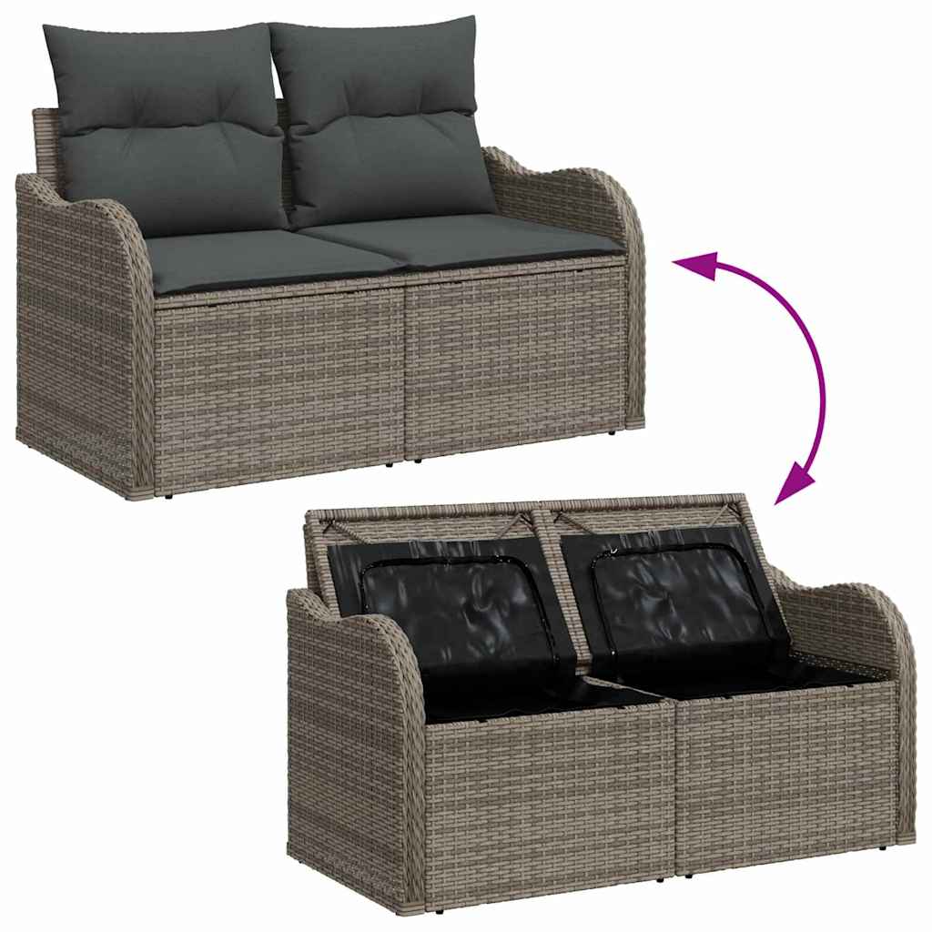 Gartensofa-set 9 pcs Grau Poly-Rattan und Stahl und Glas