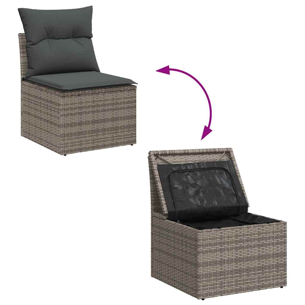 Gartensofa-set 9 pcs Grau Poly-Rattan und Stahl und Glas