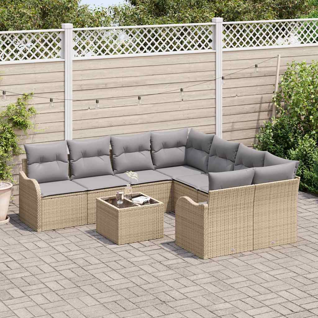 Gartensofa-set mit Kissen mit Speicher 9 pcs Beige und Grau