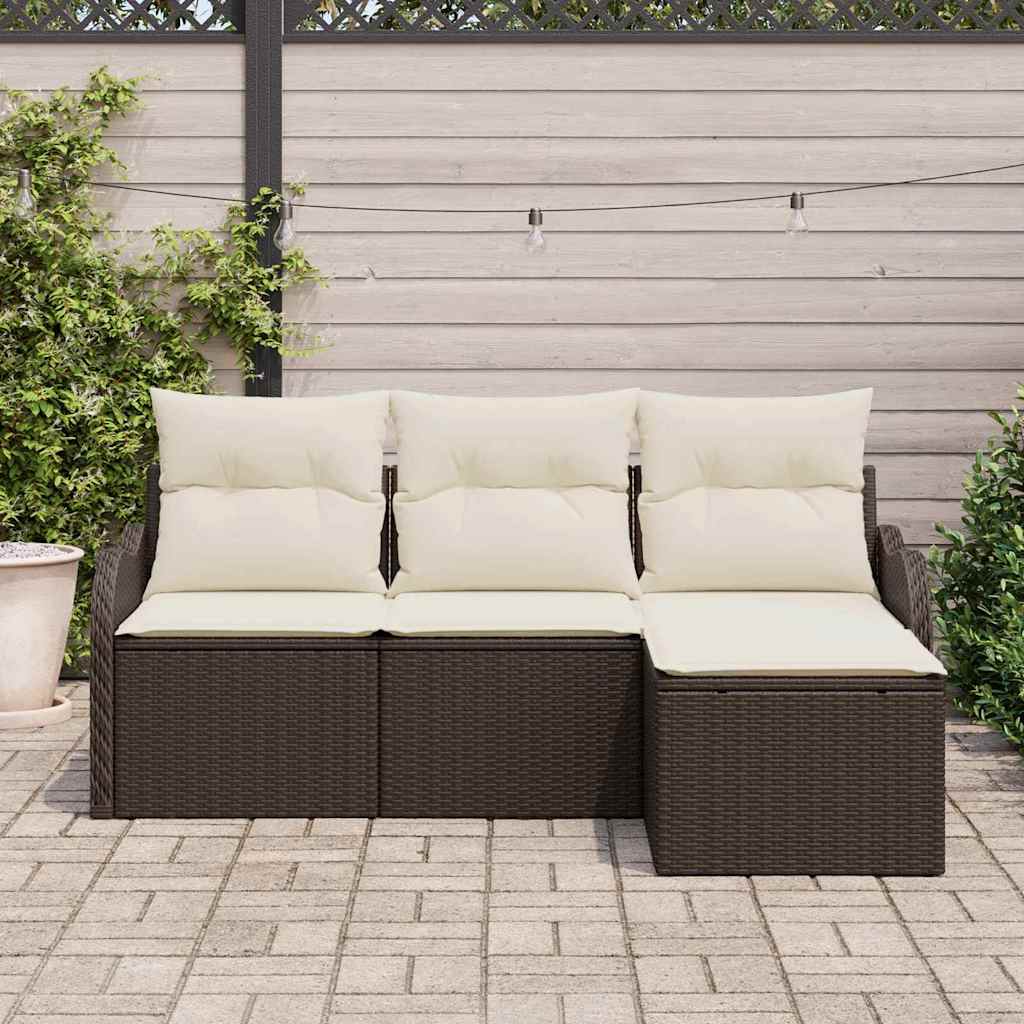 Gartensofa-set mit Speicher 4 pcs Braun Poly-Rattan