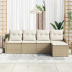 Garten-Sofa-Set mit Kissen mit Speicher 5 pcs Beige Poly Rattan