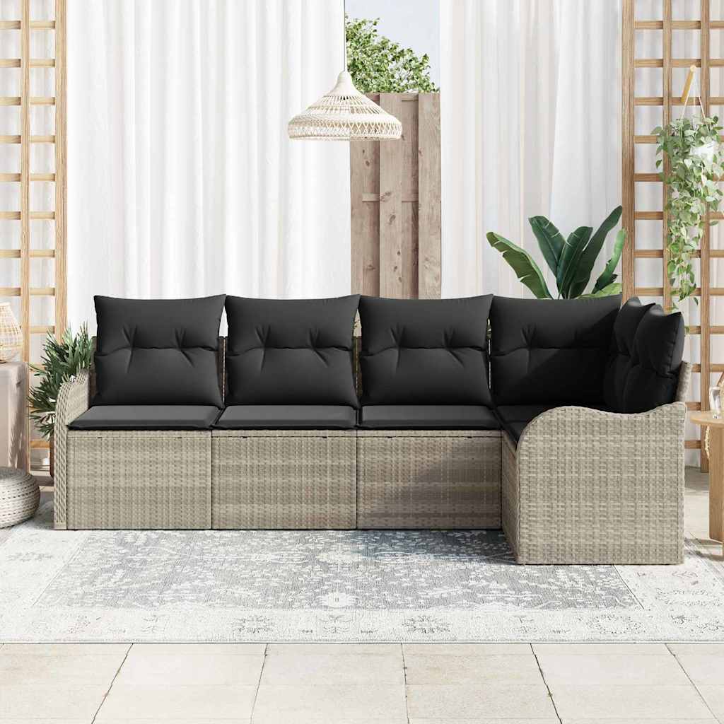 Gartensofa-set mit Speicher 5 pcs Hellgrau Poly-Rattan