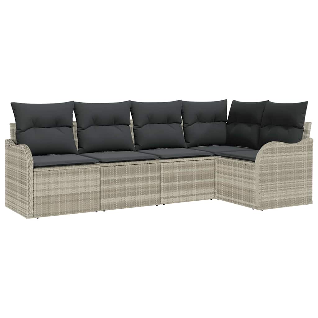 Gartensofa-set mit Speicher 5 pcs Hellgrau Poly-Rattan