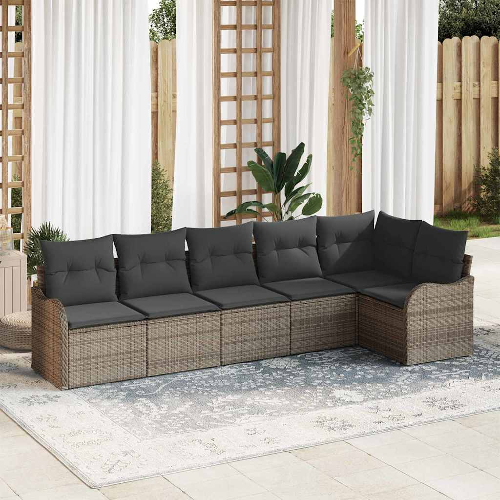 Gartensofa-set mit Speicher 6 pcs Grau Poly-Rattan