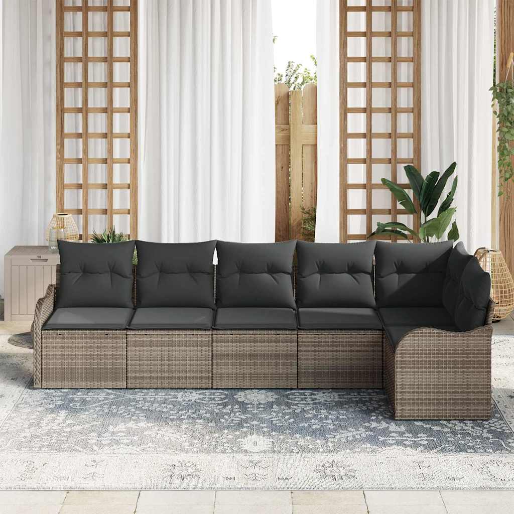 Gartensofa-set mit Speicher 6 pcs Grau Poly-Rattan