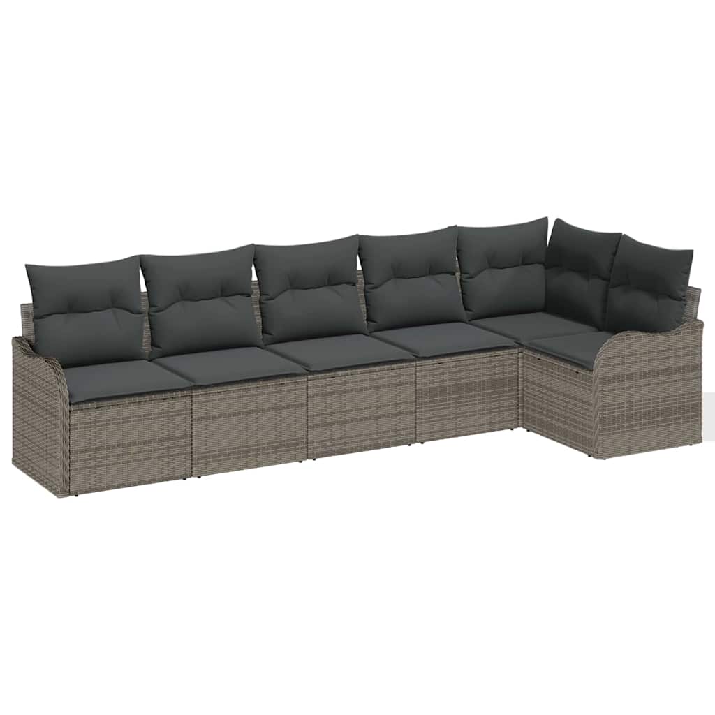 Gartensofa-set mit Speicher 6 pcs Grau Poly-Rattan