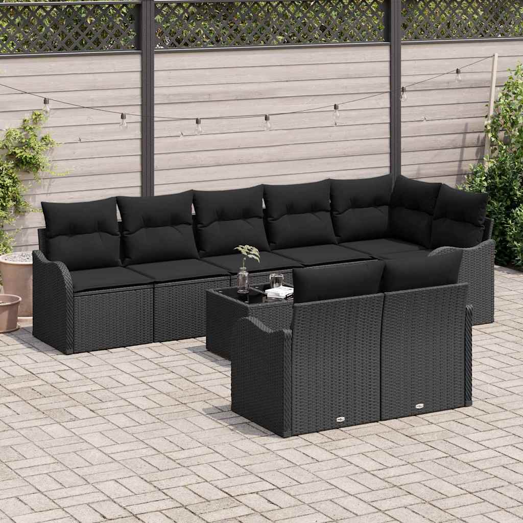 Gartensofa-set mit Speicher 9 pcs Schwarz Poly-Rattan
