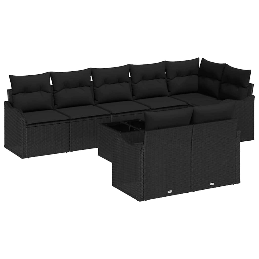Gartensofa-set mit Speicher 9 pcs Schwarz Poly-Rattan