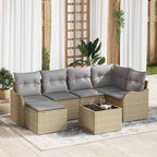 Garten-Sofa-Set mit Kissen 7 pcs Beige und Hellgrau Poly Rattan
