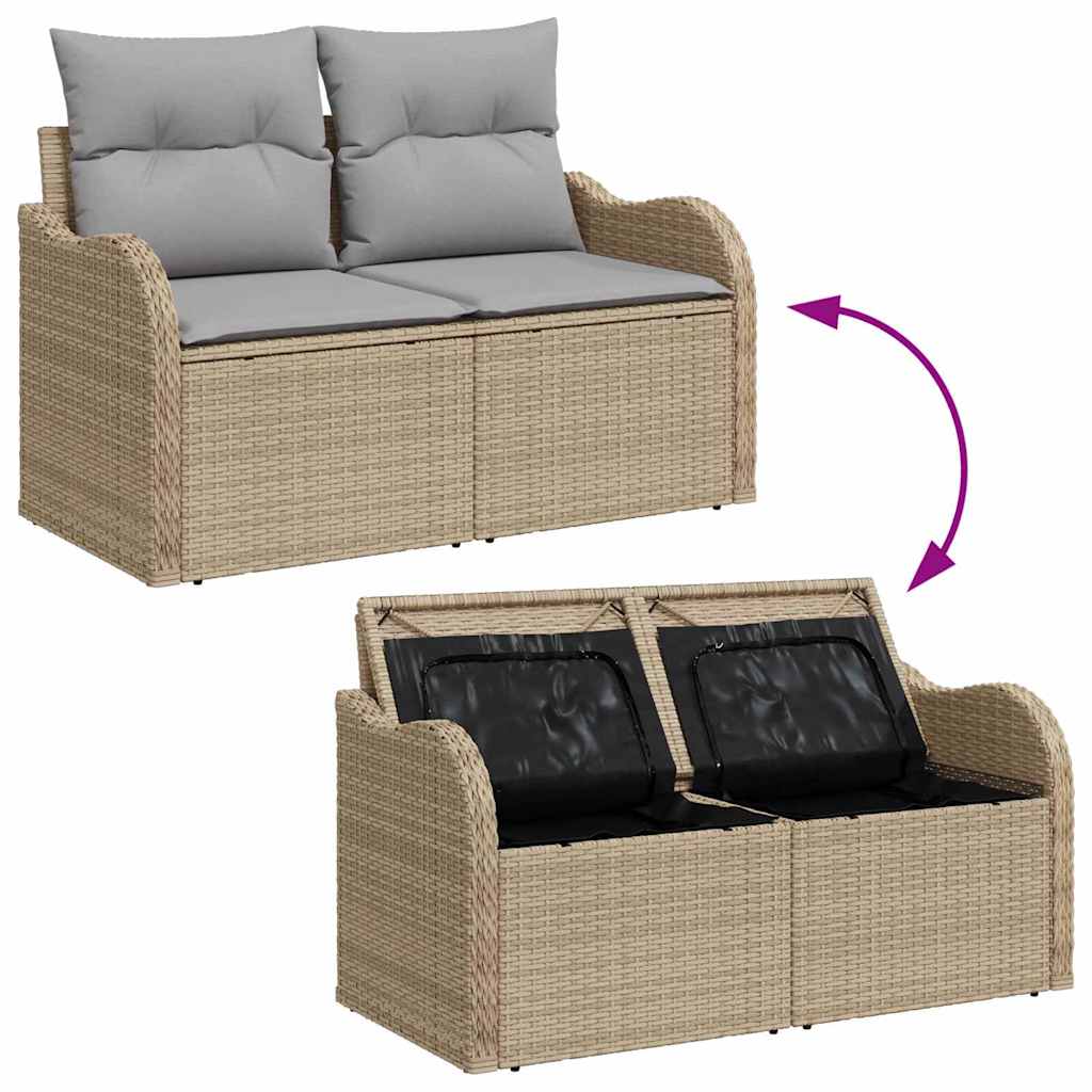 Garten-Sofa-Set mit Kissen 7 pcs Beige und Hellgrau Poly Rattan