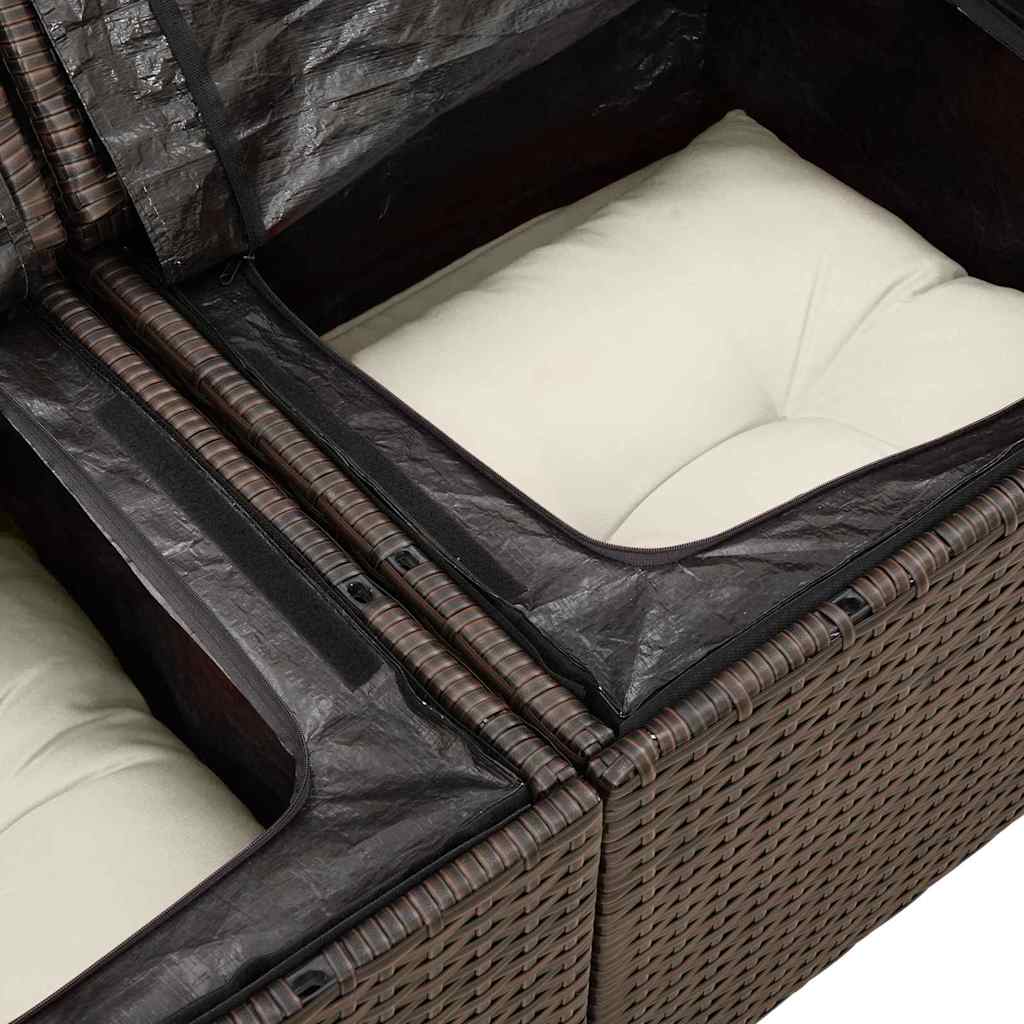 Garten-Sofa-Set mit Kissen 6 pcs Braun und Weiß Poly Rattan