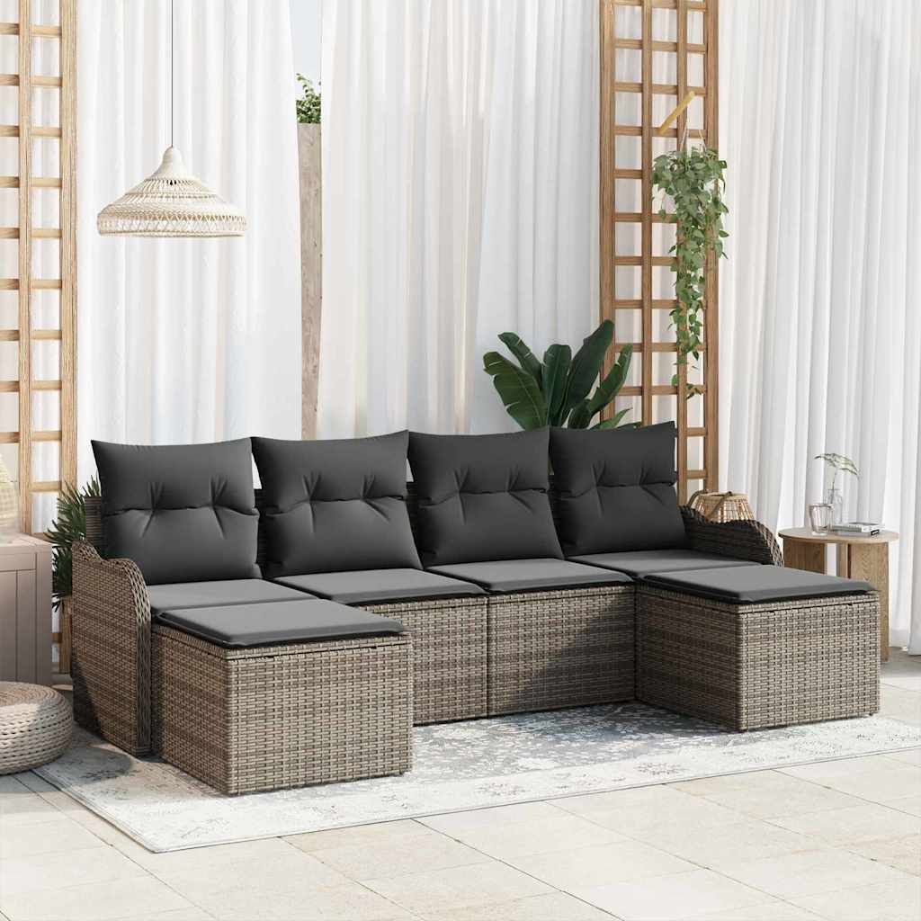 Gartensofa-set mit Speicher 6 pcs Grau Poly-Rattan