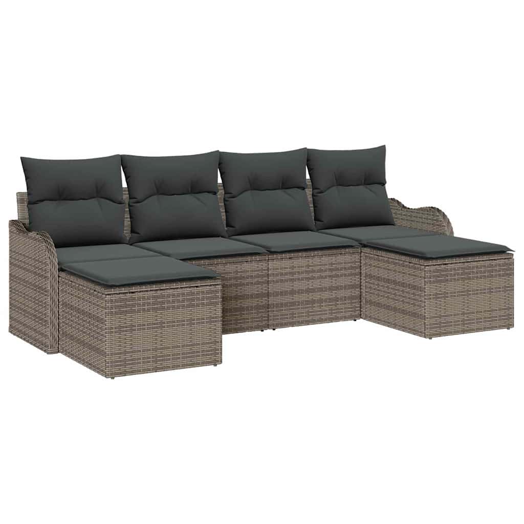Gartensofa-set mit Speicher 6 pcs Grau Poly-Rattan