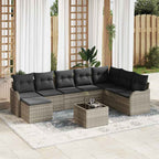Garten-Sofa-Set mit Kissen 9 pcs Hellgrau Poly Rattan