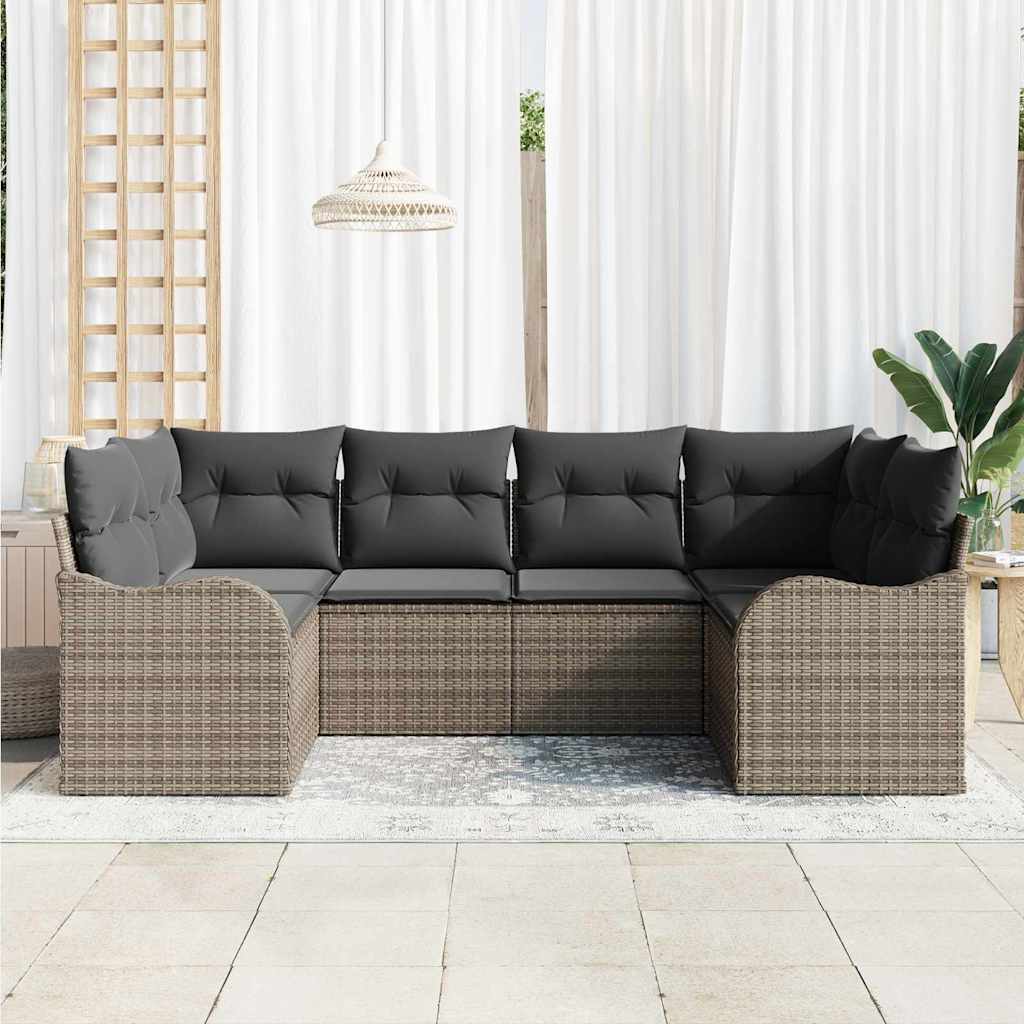 Garten-Sofa-Set mit Speicher 6 pcs Grau Poly Rattan