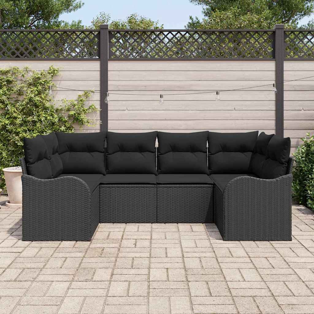 Garten-Sofa-Set mit Speicher 6 pcs Schwarz Poly Rattan