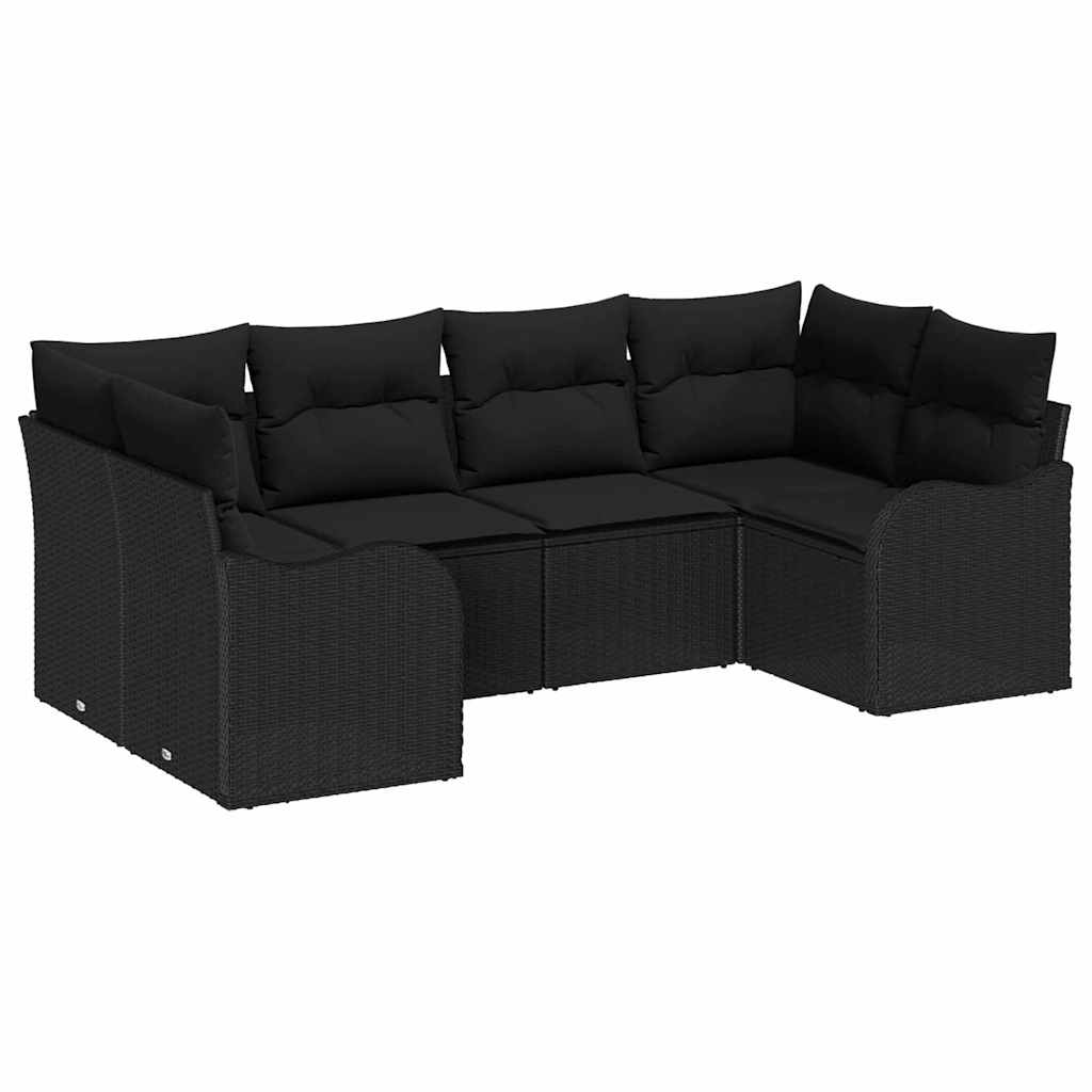 Garten-Sofa-Set mit Speicher 6 pcs Schwarz Poly Rattan