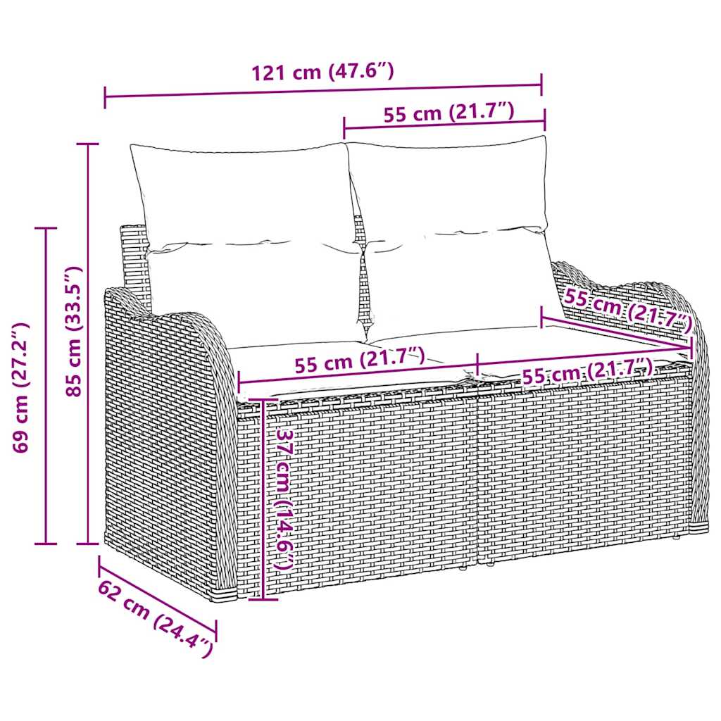 Garten-Sofa-Set mit Kissen 10 pcs Schwarz Poly Rattan