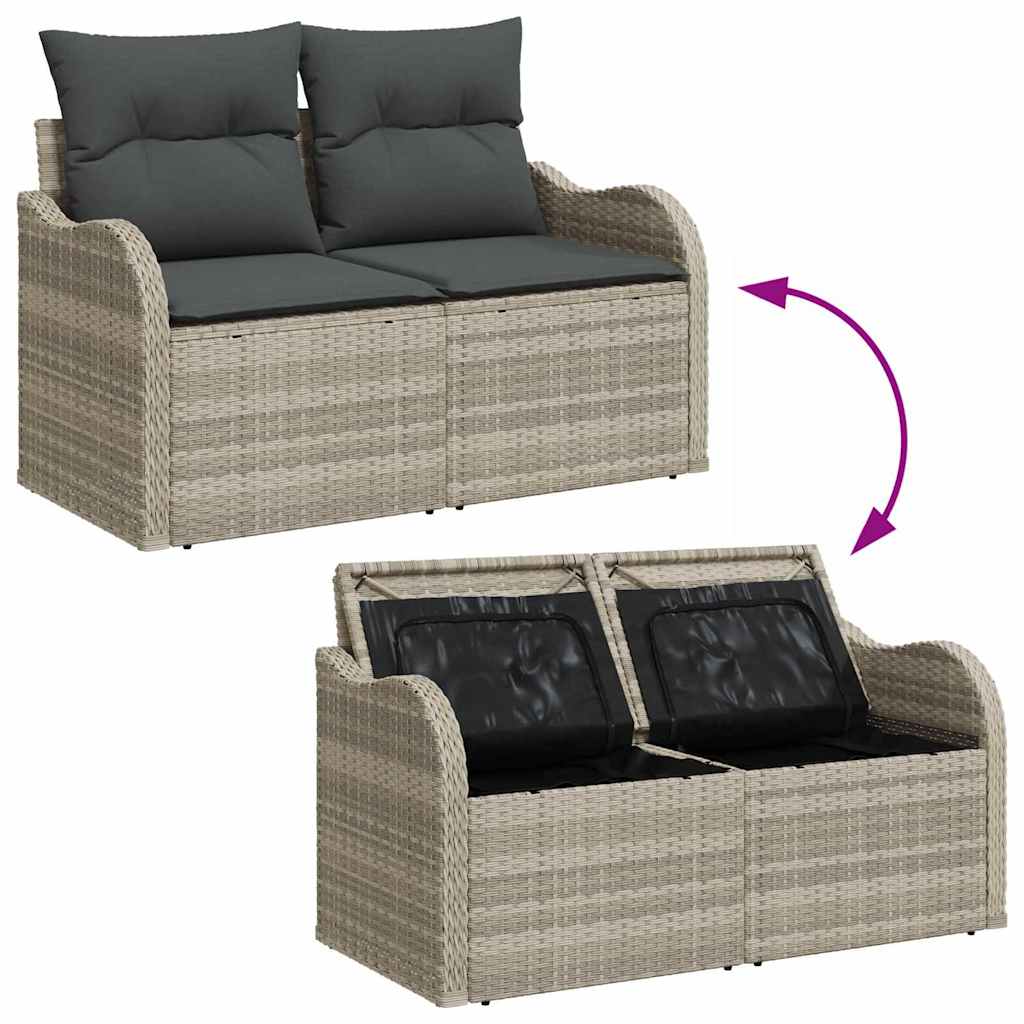Gartensofa-set mit Speicher 11 pcs Hellgrau Poly-Rattan