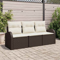 Garten-Sofa-Set mit Speicher 3 pcs Braun und Weiß Poly Rattan