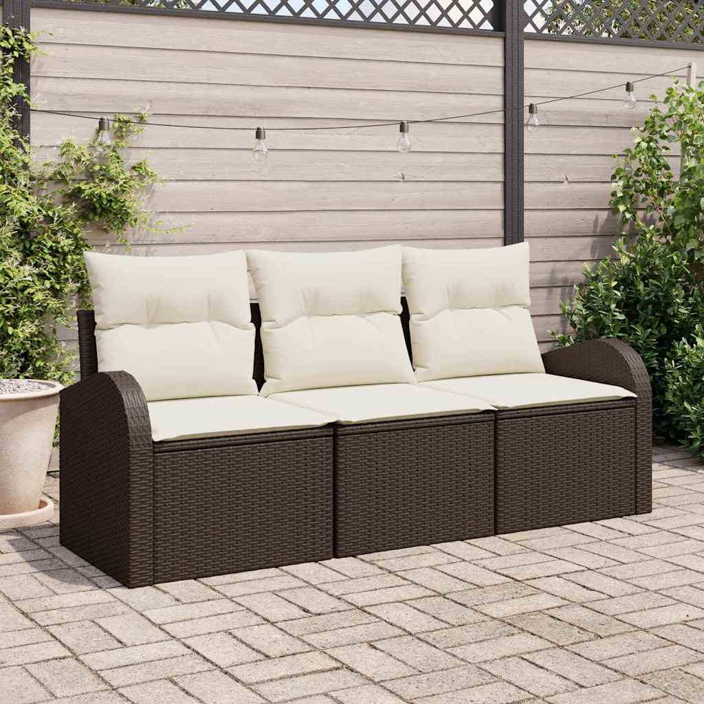 Garten-Sofa-Set mit Speicher 3 pcs Braun und Weiß Poly Rattan