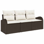 Garten-Sofa-Set mit Speicher 3 pcs Braun und Weiß Poly Rattan