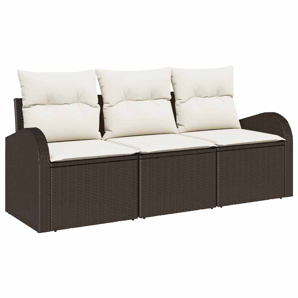 Garten-Sofa-Set mit Speicher 3 pcs Braun und Weiß Poly Rattan