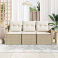 Garten-Sofa-Set mit Speicher 3 pcs Beige und Weiß Poly Rattan