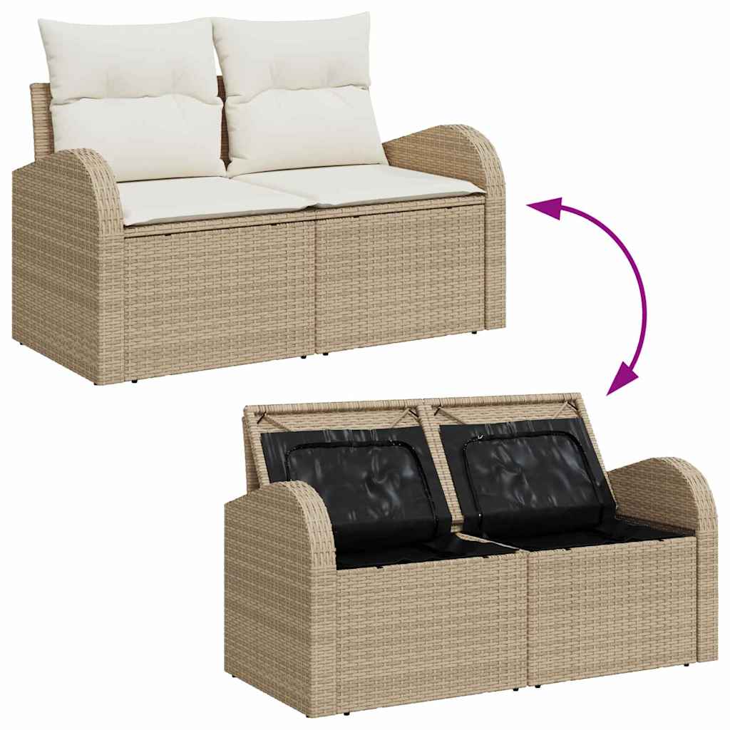 Gartensofa-set mit Speicher 6 pcs Beige und Creme Poly-Rattan