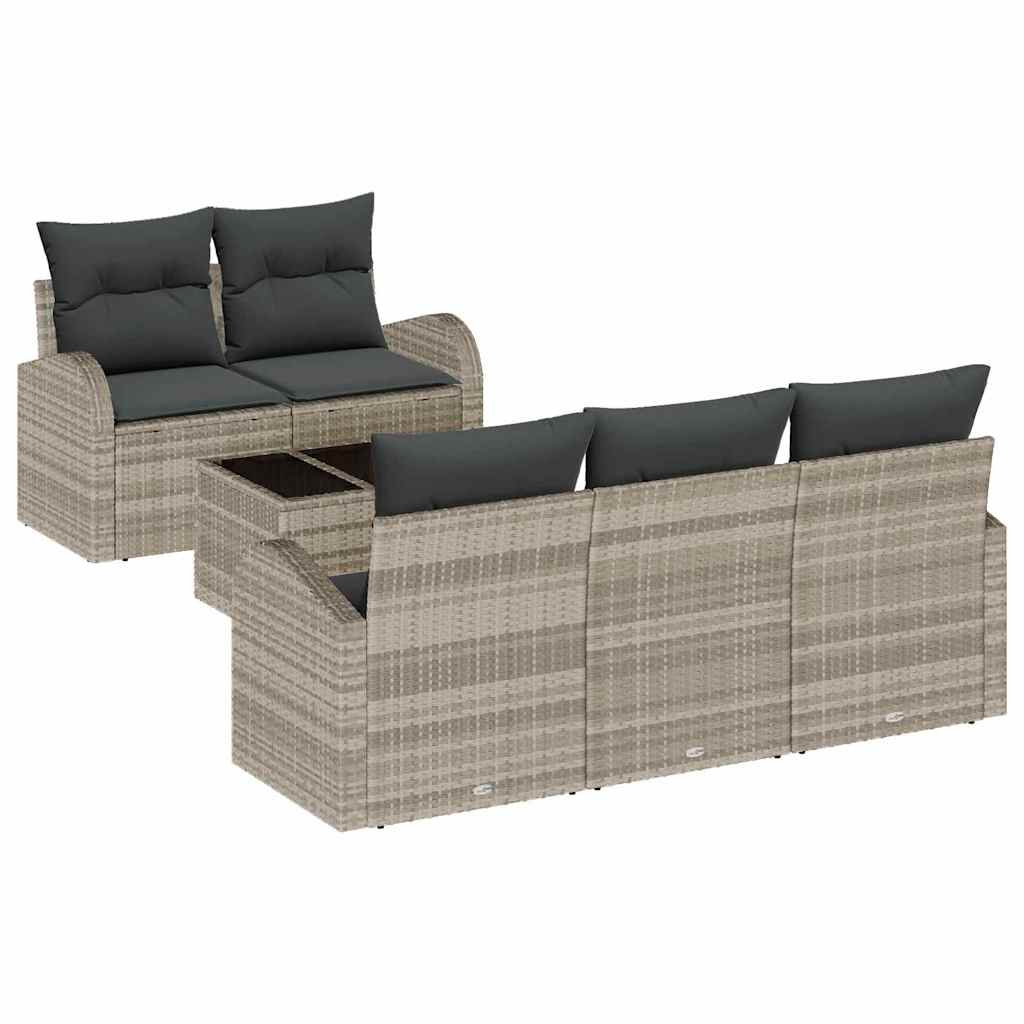 Gartensofa-set 6 pcs Hellgrau und Dunkelgrau Poly-Rattan
