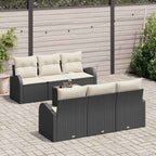 Gartensofa-set mit Speicher 7 pcs Schwarz und Creme Poly-Rattan
