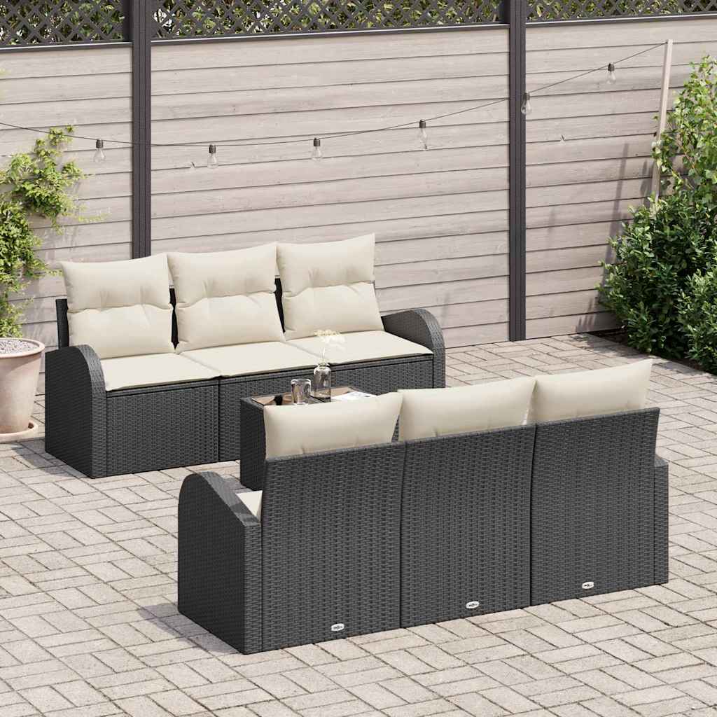 Gartensofa-set mit Speicher 7 pcs Schwarz und Creme Poly-Rattan
