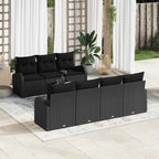 Garten-Sofa-Set 8 pcs Schwarz Poly-Rattan und Stahl und Glas