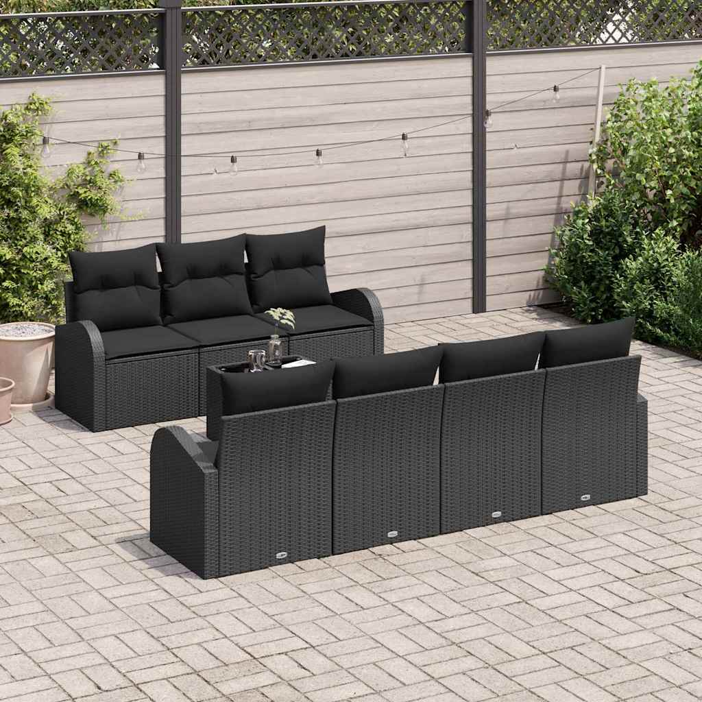 Garten-Sofa-Set 8 pcs Schwarz Poly-Rattan und Stahl und Glas