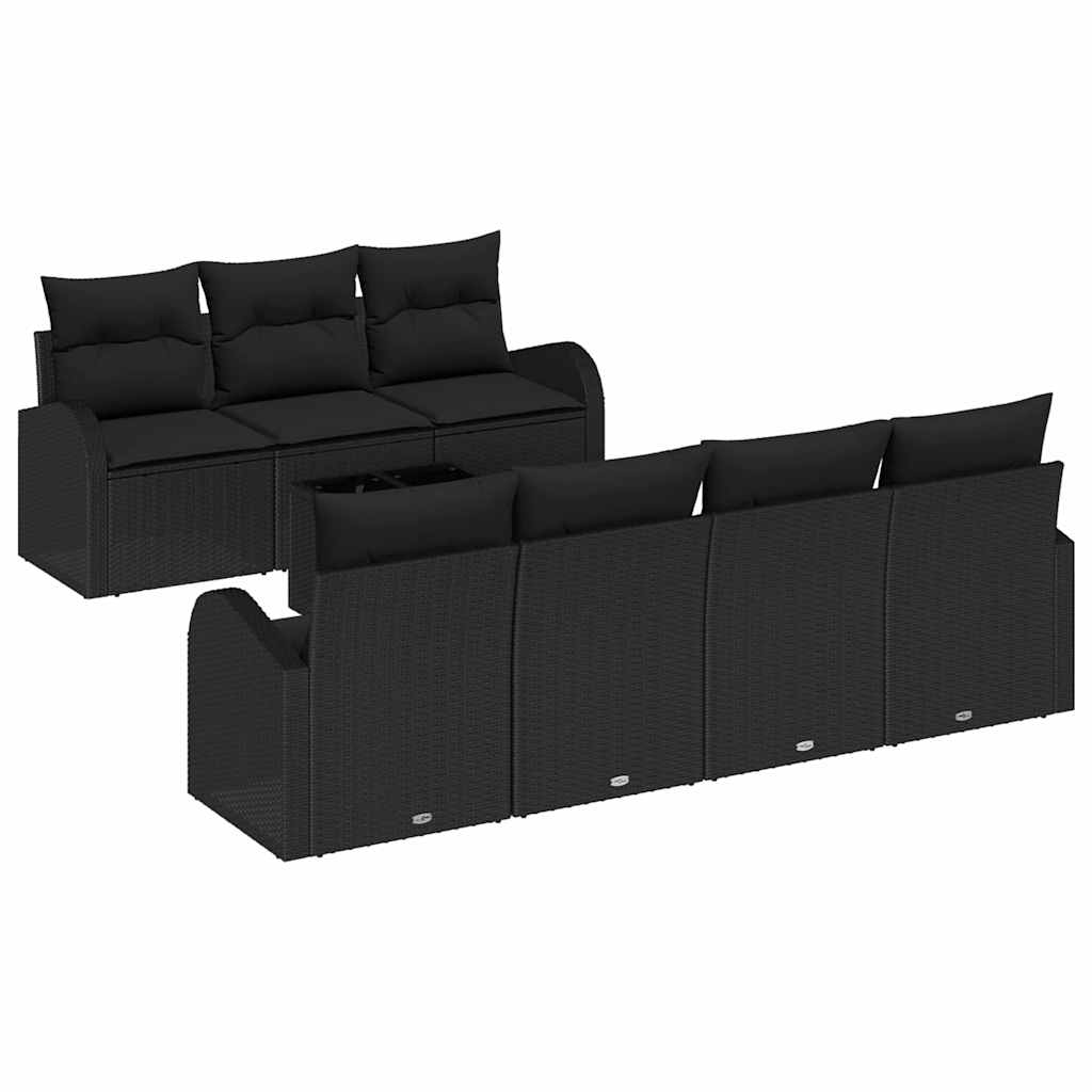 Garten-Sofa-Set 8 pcs Schwarz Poly-Rattan und Stahl und Glas
