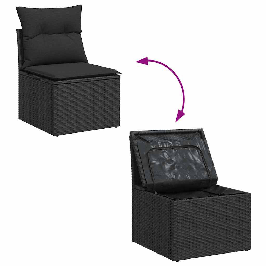 Garten-Sofa-Set 8 pcs Schwarz Poly-Rattan und Stahl und Glas