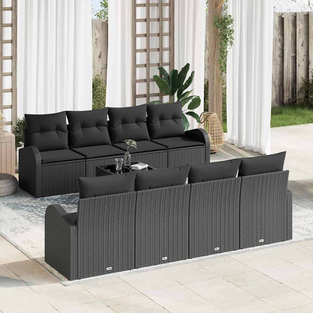 Gartensofa-set mit Speicher 9 pcs Schwarz Poly-Rattan