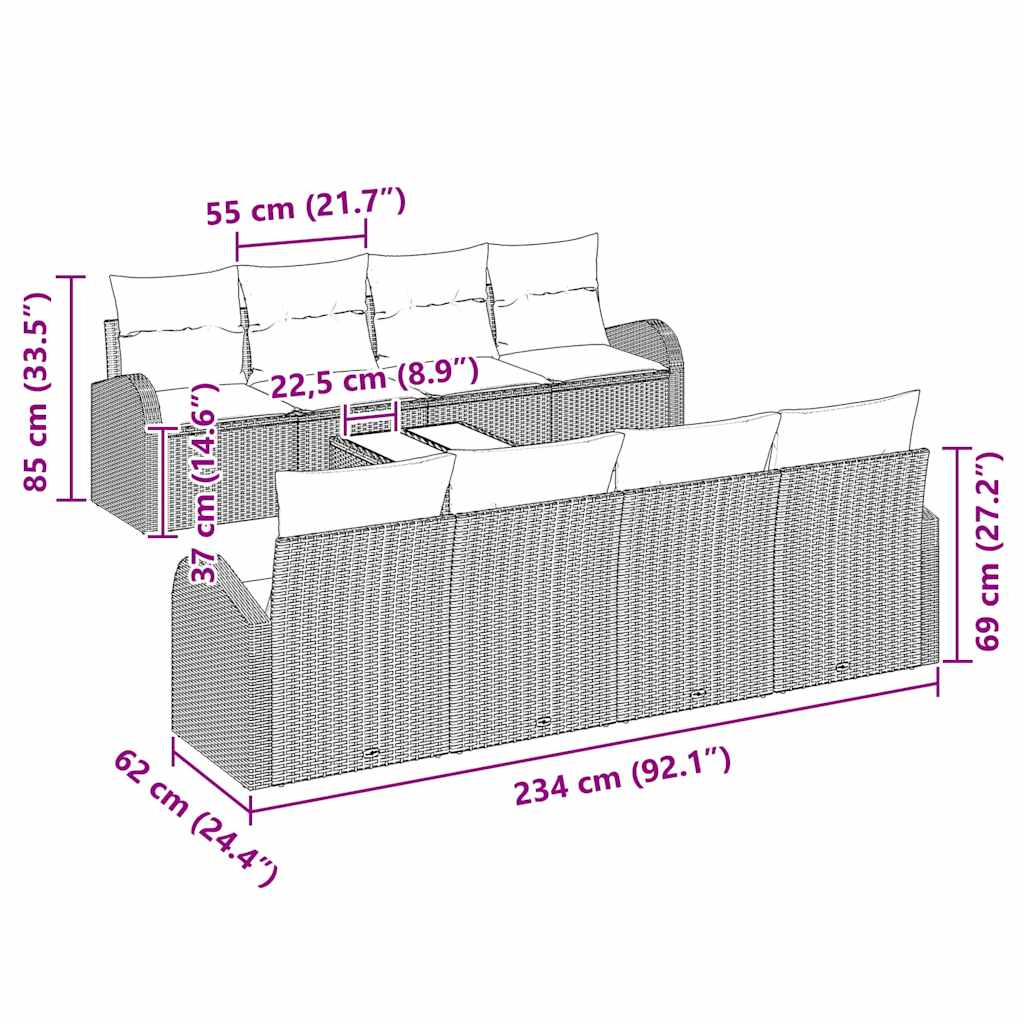 Gartensofa-set mit Speicher 9 pcs Schwarz Poly-Rattan