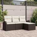 Sofa Set mit Kissen 4 pcs Braun und Weiß Poly-Rattan