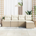 Sofa Set mit Kissen 5 pcs Beige und Weiß Poly-Rattan