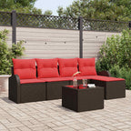 Sofa Set mit Kissen 6 pcs Braun und Rot Poly-Rattan