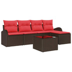 Sofa Set mit Kissen 6 pcs Braun und Rot Poly-Rattan