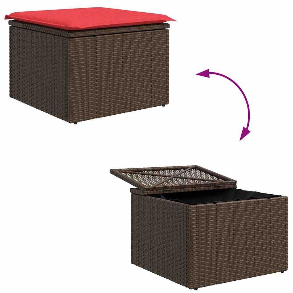 Sofa Set mit Kissen 6 pcs Braun und Rot Poly-Rattan