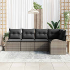 Gartensofa-set mit Kissen mit Speicher 5 pcs Grau Poly-Rattan